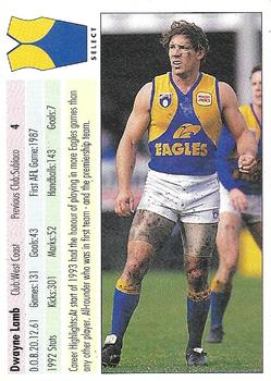 1993 Select AFL #4 Dwayne Lamb Back